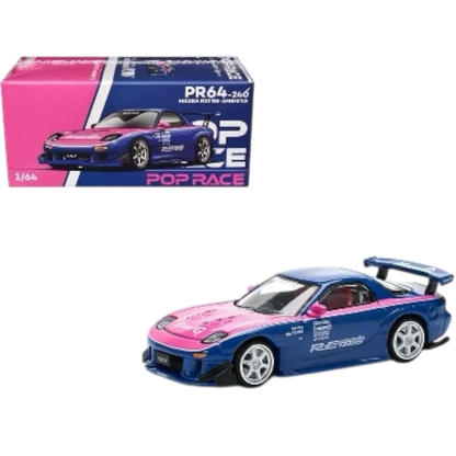 POP RACE Mazda RX-7 RE Amemiya Blue Pink 1:64 Die-Cast Car Model | PR64-246