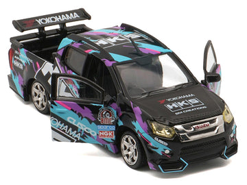 BM Creations 1:64 Isuzu D-Max Low Rider HKS Black Diecast Model Car | Premium JDM Pickup Collectible with Widebody Aero Kit
