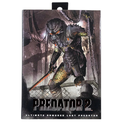 Predator 2 Ultimate Armored Lost Predator action figure packaging with illustrated armored alien warrior holding a glowing blade.