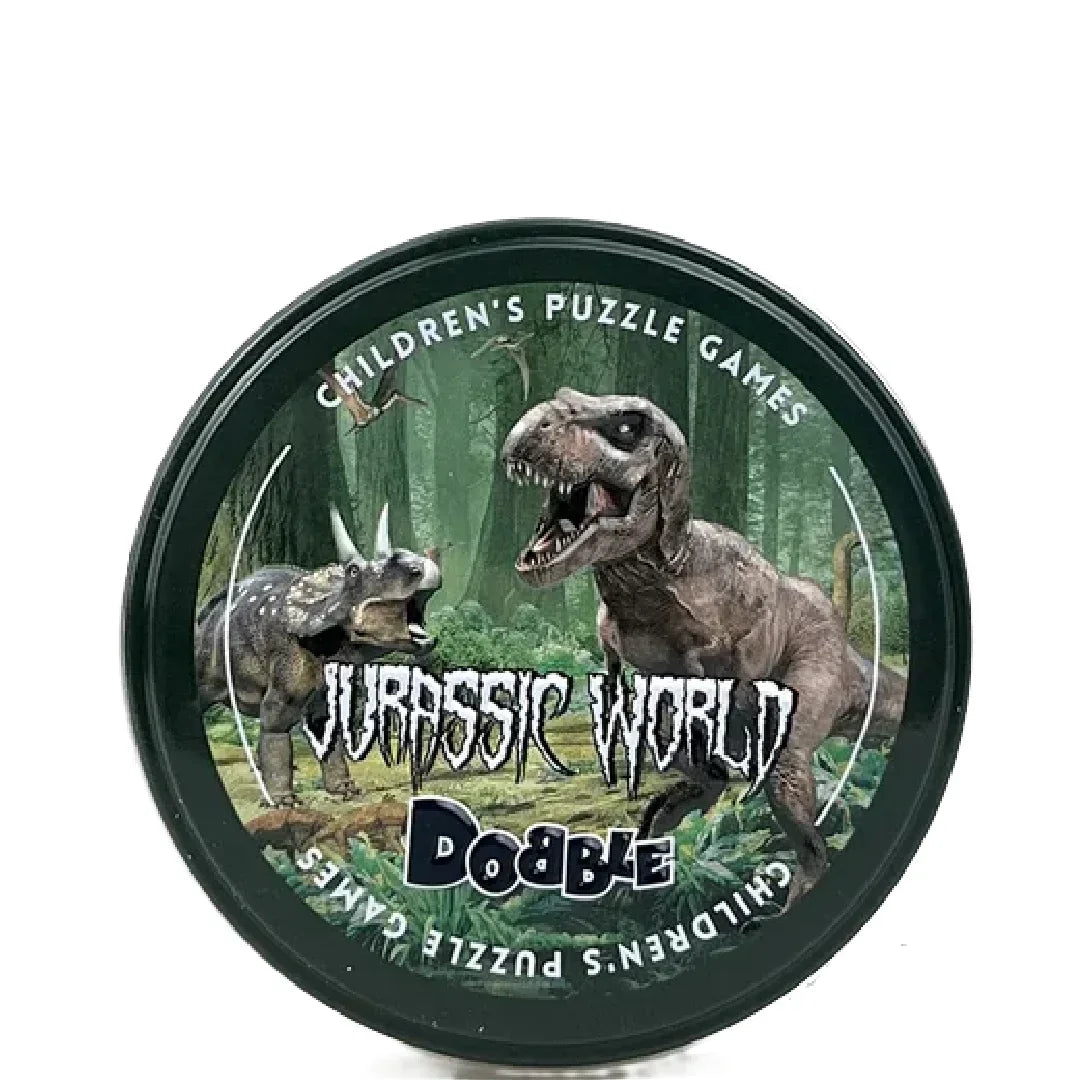 DOBBLE Jurassic World Spot It Games - Card Game! 55 Cards, 5 Mini Games, 2-8 Players Quick 15-Min Play Time Age 6+ - Jaiman Toys