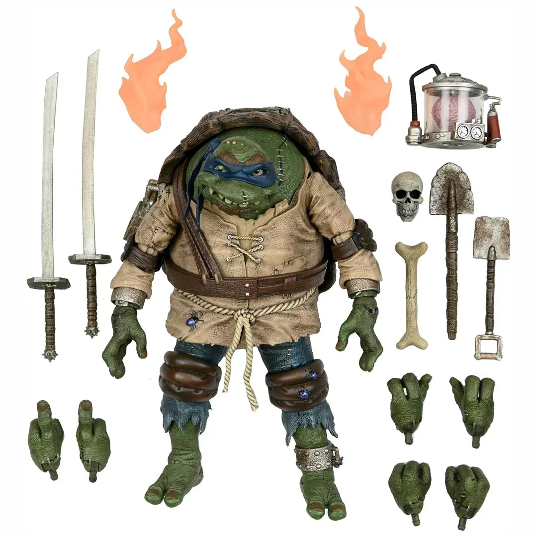 Leonardo Teenage Mutant Ninja Turtles action figure with swords, accessories, and interchangeable hands