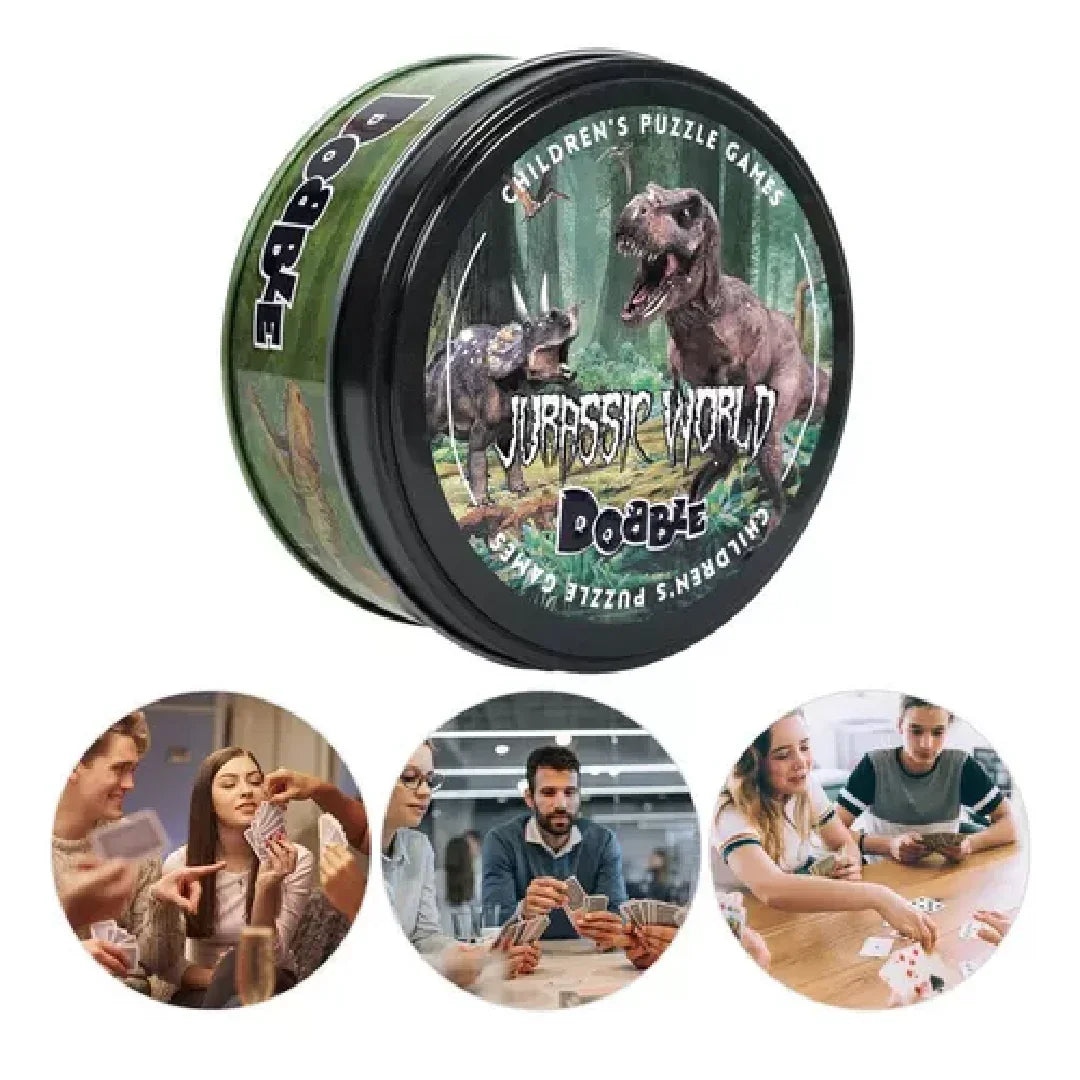 DOBBLE Jurassic World Spot It Games - Card Game! 55 Cards, 5 Mini Games, 2-8 Players Quick 15-Min Play Time Age 6+ - Jaiman Toys