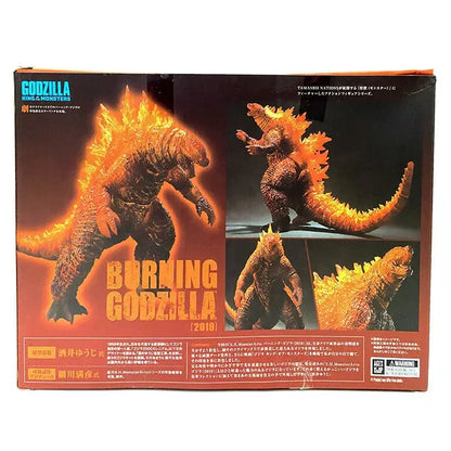 Burning Godzilla 2019 action figure box with fiery Godzilla toy images and glowing details
