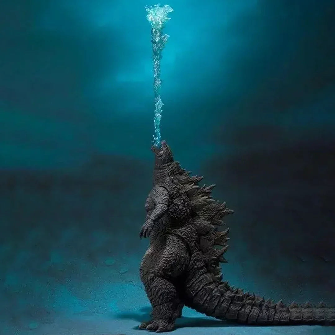 Godzilla toy figure in action pose shooting atomic breath, collectible monster toy