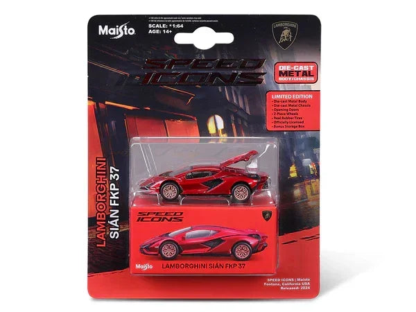 Maisto Lamborghini Sián FKP 37 Red – 1:64 Scale Diecast Car | Licensed Speed Icons Series | Premium Collectible Model - Jaiman Toys