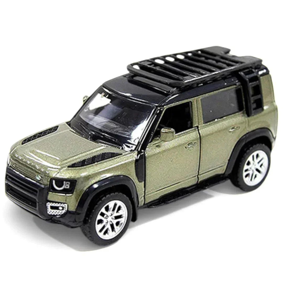 MSZ 1:42 Land Rover Defender 110 Die-Cast Model Car – Metallic Olive Green Pull Back with Openable Doors (67702)