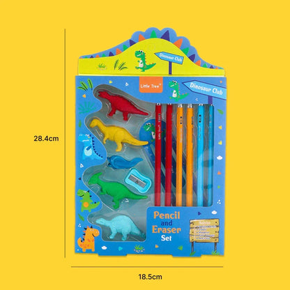 Little Tree Dinosaur Club Theme Pencil And Eraser 13 Pcs Combo Set - Jaiman Toys