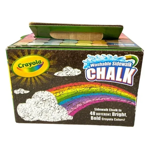 Crayola washable sidewalk chalk box with rainbow and clouds, 48 bright colors for kids