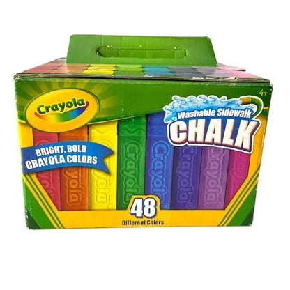 Box of Crayola washable sidewalk chalk in assorted bright colors, 48 count.