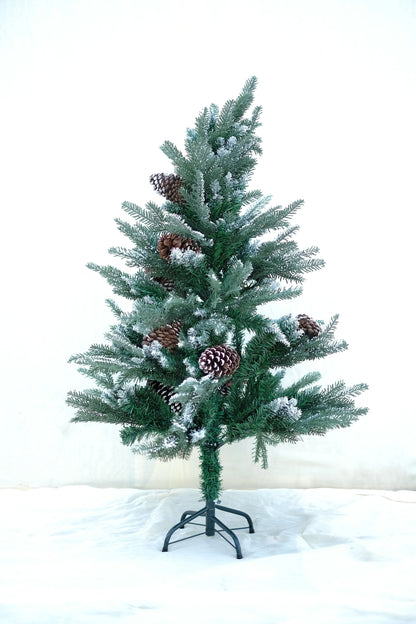 SWEN Balsam 4-Feet Christmas Tree with Light Frosting & Large Pine Cones | Premium Snow-Kissed Holiday Décor