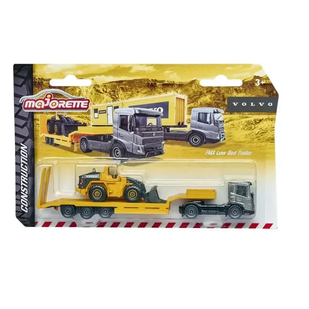 Majorette Construction Volvo Transporter Truck – FMX Low Bed Trailer Diecast Pack of 1 - Jaiman Toys