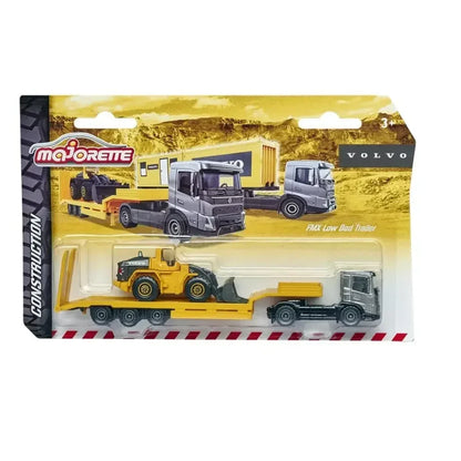 Majorette Construction Volvo Transporter Truck – FMX Low Bed Trailer Diecast Pack of 1 - Jaiman Toys
