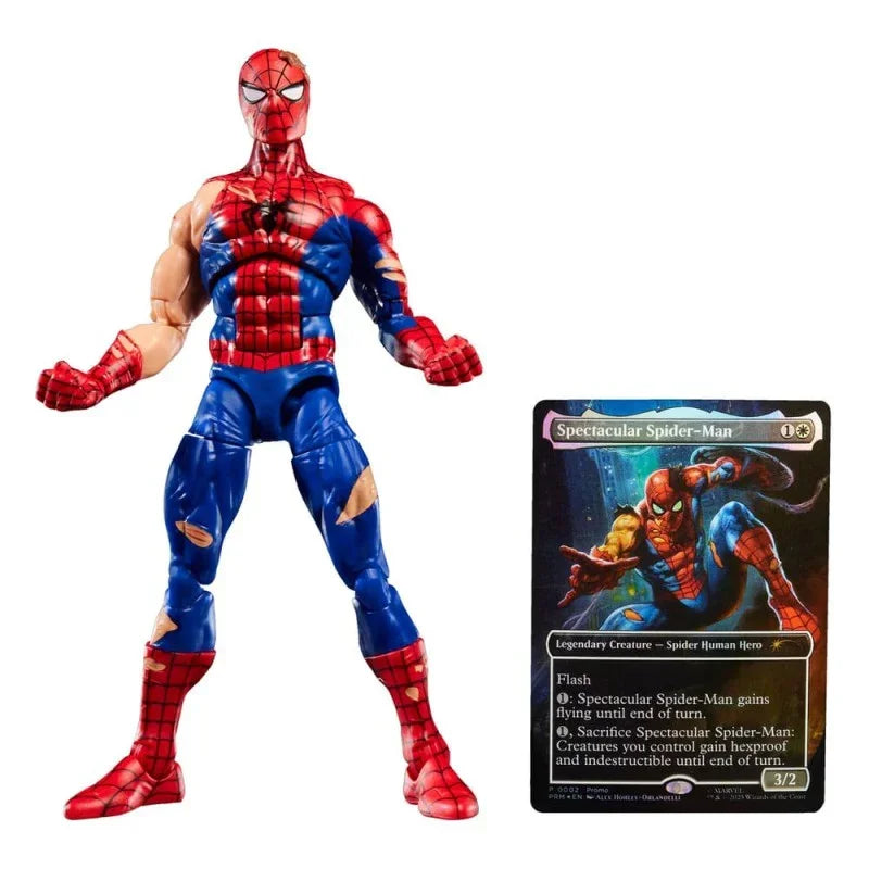 Marvel Legends Magic: The Gathering Battle-Damaged Spider-Man Action Figure | 15 cm Collectible with Exclusive Foil Card