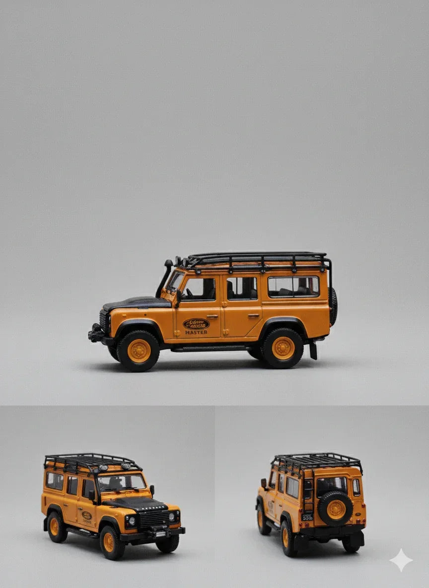 Master - Land Rover Defender 110 1:64 Scale Diecast Model Car | Off-Road SUV Collectible with Roof Rack & Kayak