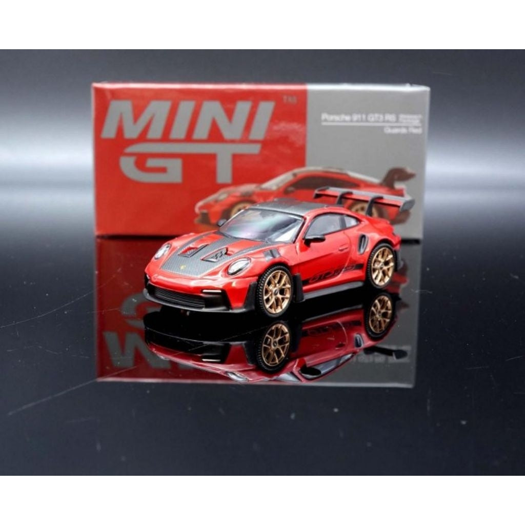 Mini GT 1:64 Porsche 911 (992) GT3 RS Weissach Package Guards Red MGT01060 & Subaru Impreza WRC99 #23 2000 Acropolis Rally Diecast Model Cars