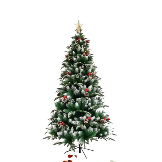 SWEN NORTHLIGHT flocked christmas tree pinecones and cherries