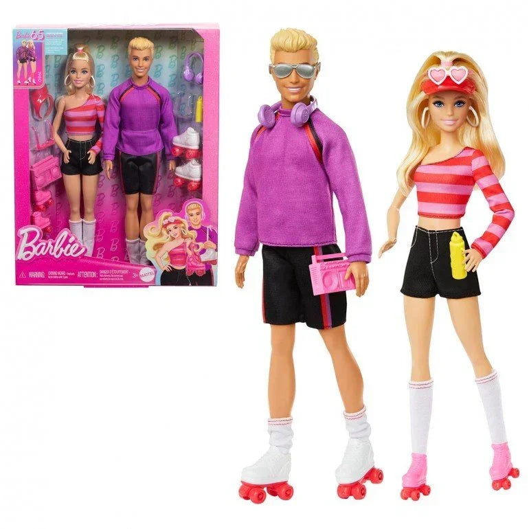 Barbie Fashionistas Set with 2 Fashion Dolls & 6 Accessories, Ken Roller-Skating Fashion Dolls, 65th Anniversary Collectible - Jaiman Toys