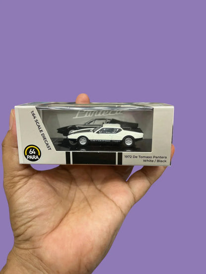 Para64 1972 De Tomaso Pantera White/Black – 1:64 Scale Diecast Model Car - Jaiman Toys