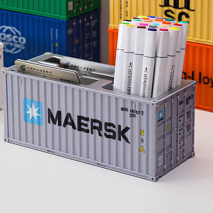 Shipping Container Style Pen Holder – Creative Desk Organizer with Open Top Storage | Industrial Office & Study Table Accessory