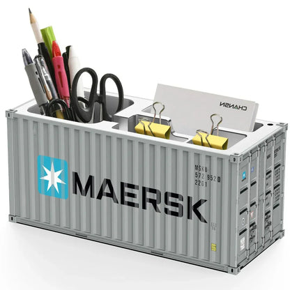 Shipping Container Style Pen Holder – Creative Desk Organizer with Open Top Storage | Industrial Office & Study Table Accessory