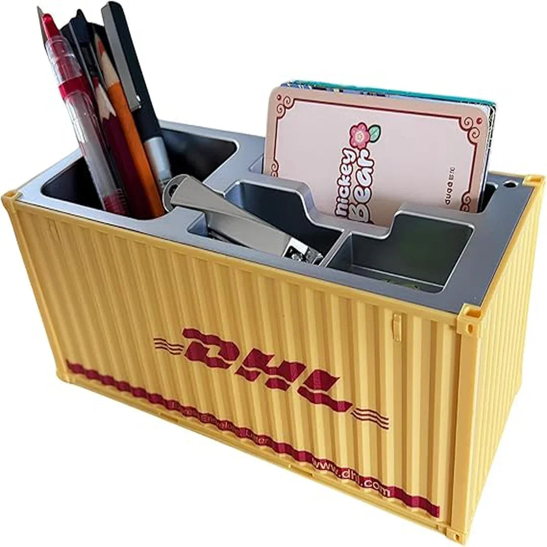 Shipping Container Style Pen Holder – Creative Desk Organizer with Open Top Storage | Industrial Office & Study Table Accessory