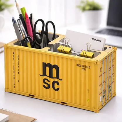 Shipping Container Style Pen Holder – Creative Desk Organizer with Open Top Storage | Industrial Office & Study Table Accessory