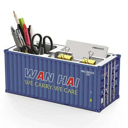Shipping Container Style Pen Holder – Creative Desk Organizer with Open Top Storage | Industrial Office & Study Table Accessory