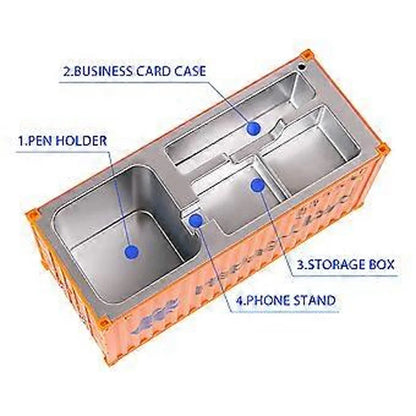 Shipping Container Style Pen Holder – Creative Desk Organizer with Open Top Storage | Industrial Office & Study Table Accessory