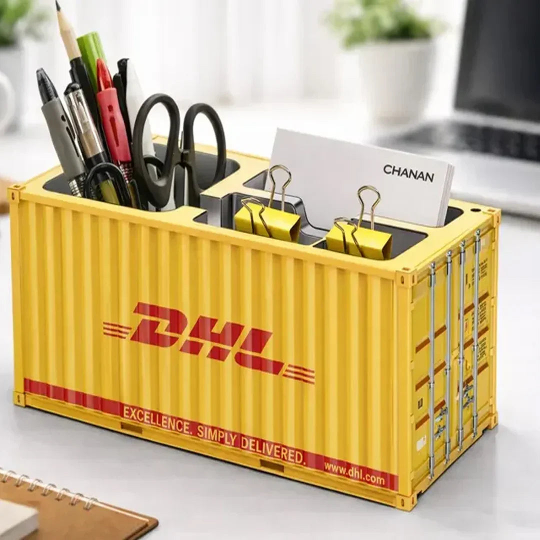 Shipping Container Style Pen Holder – Creative Desk Organizer with Open Top Storage | Industrial Office & Study Table Accessory