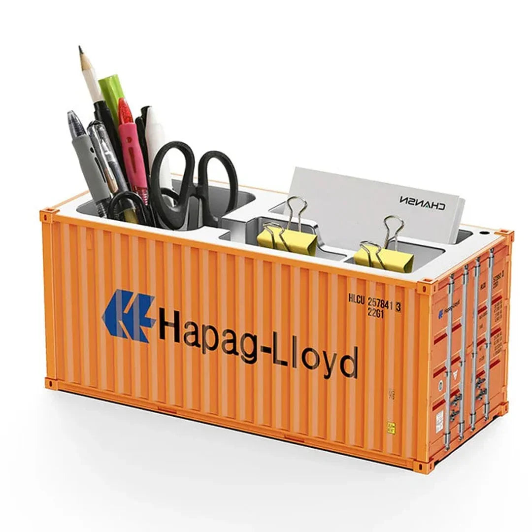 Shipping Container Style Pen Holder – Creative Desk Organizer with Open Top Storage | Industrial Office & Study Table Accessory