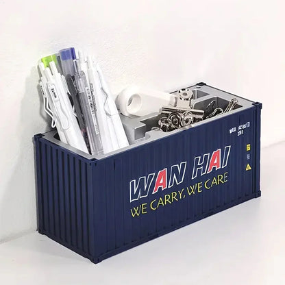Shipping Container Style Pen Holder – Creative Desk Organizer with Open Top Storage | Industrial Office & Study Table Accessory
