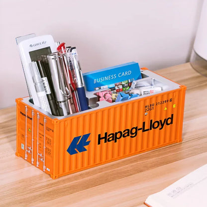 Shipping Container Style Pen Holder – Creative Desk Organizer with Open Top Storage | Industrial Office & Study Table Accessory