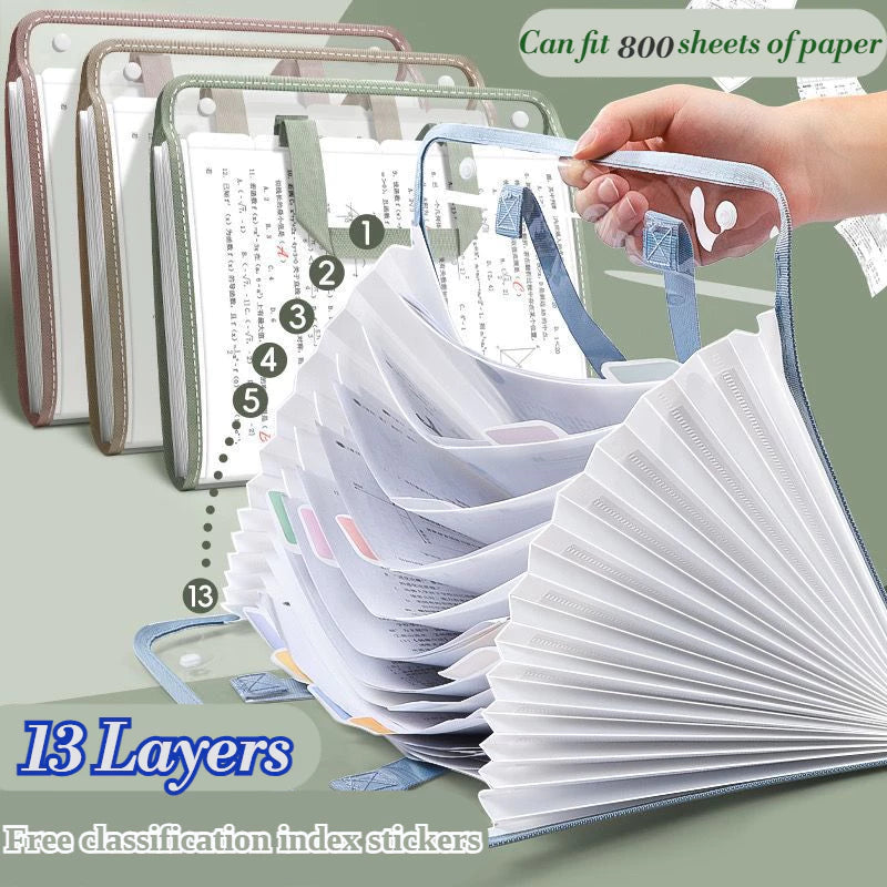 Transparent A4 Document Storage Bag with Handle – Clear File Organizer with 13 Layer Folder for School & Office