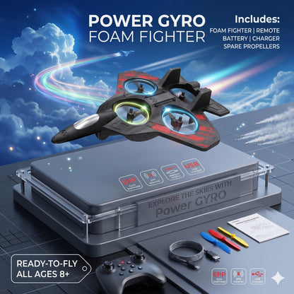 Power Gyro Propeller R/C Foam Fighter Aircraft | 2.4GHz Remote Control Foam Aircraft with Gyroscope Stabilization, LED Lights & USB Rechargeable Battery | Ready-to-Fly RC Jet for Kids & Adults