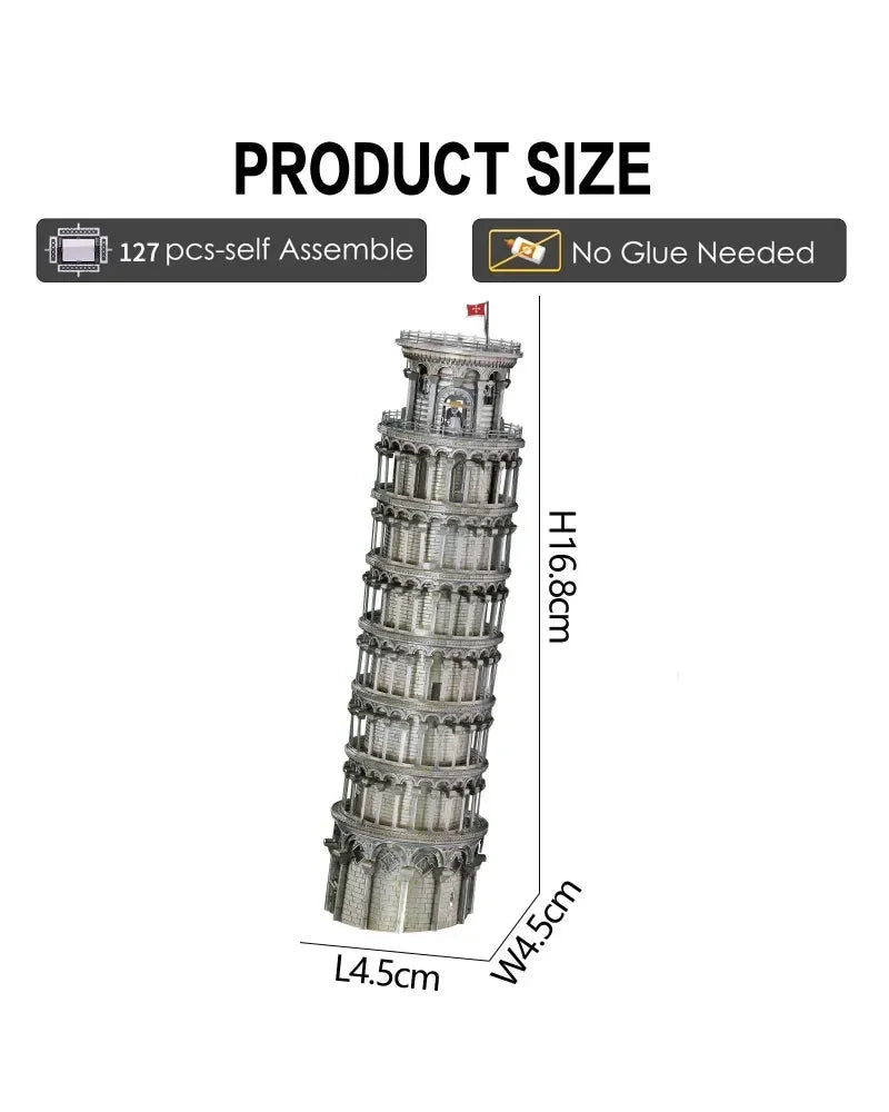 Piececool 3D Metal Puzzle Leaning Tower of Pisa Architecture Model – 127 Pieces – Difficulty Level 4 – Stainless Steel DIY Model Kit- Age 14+