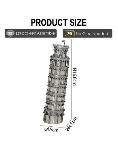 Piececool 3D Metal Puzzle Leaning Tower of Pisa Architecture Model – 127 Pieces – Difficulty Level 4 – Stainless Steel DIY Model Kit- Age 14+