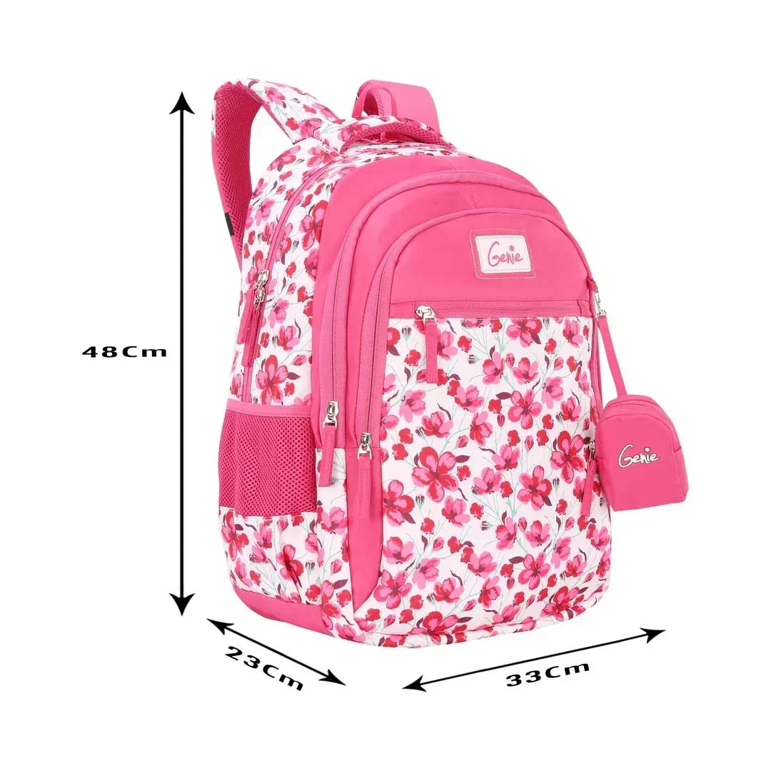 Genie Camellia 15-Inch Waterproof School Backpack – Pink | Lightweight, Stylish & Durable - Jaiman Toys