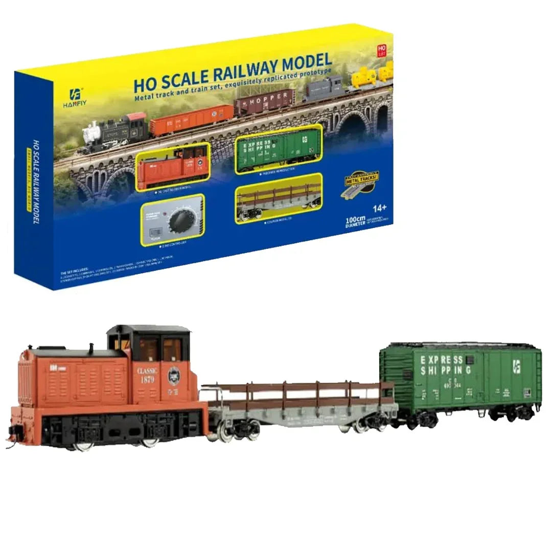 HANFIY 66110A HO 1:87 Scale Electric Train Set with Metal Circular Track & Controller – Beginner Railway Model Kit (100cm Loop)