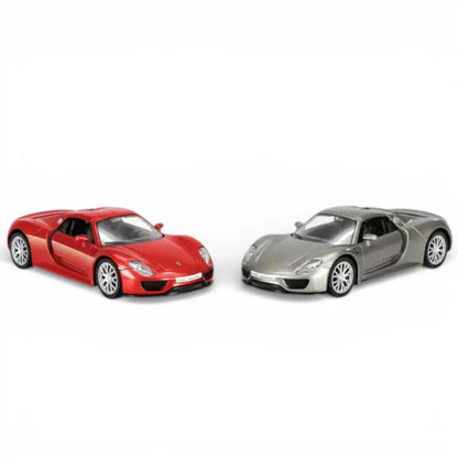 RMZ City Porsche 918 Spyder 1:36 Die-Cast Hypercar | Pull Back & Go | Openable Doors | Red / Silver Grey