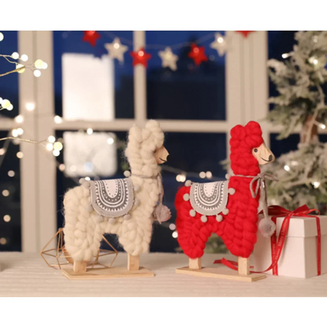 Woolen Llama Decorative Figurines For Christmas – Set of 2 | Handcrafted Soft Yarn Llama Ornaments for Home & Table Décor
