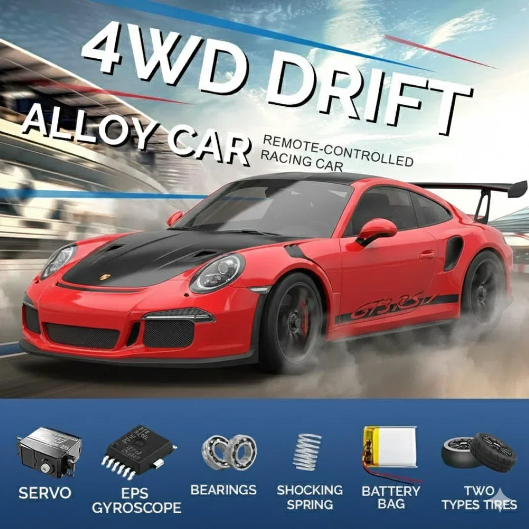 Hstar 1:43 RC Drift Car  2.4GHz 4WD Alloy 20 km/h High-Speed RC Racing Car with Gyro – (Red)