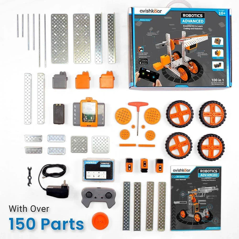 Avishkaar Robotics Advanced Kit | 150-Model STEM Coding & Robotics Set for Ages 10+