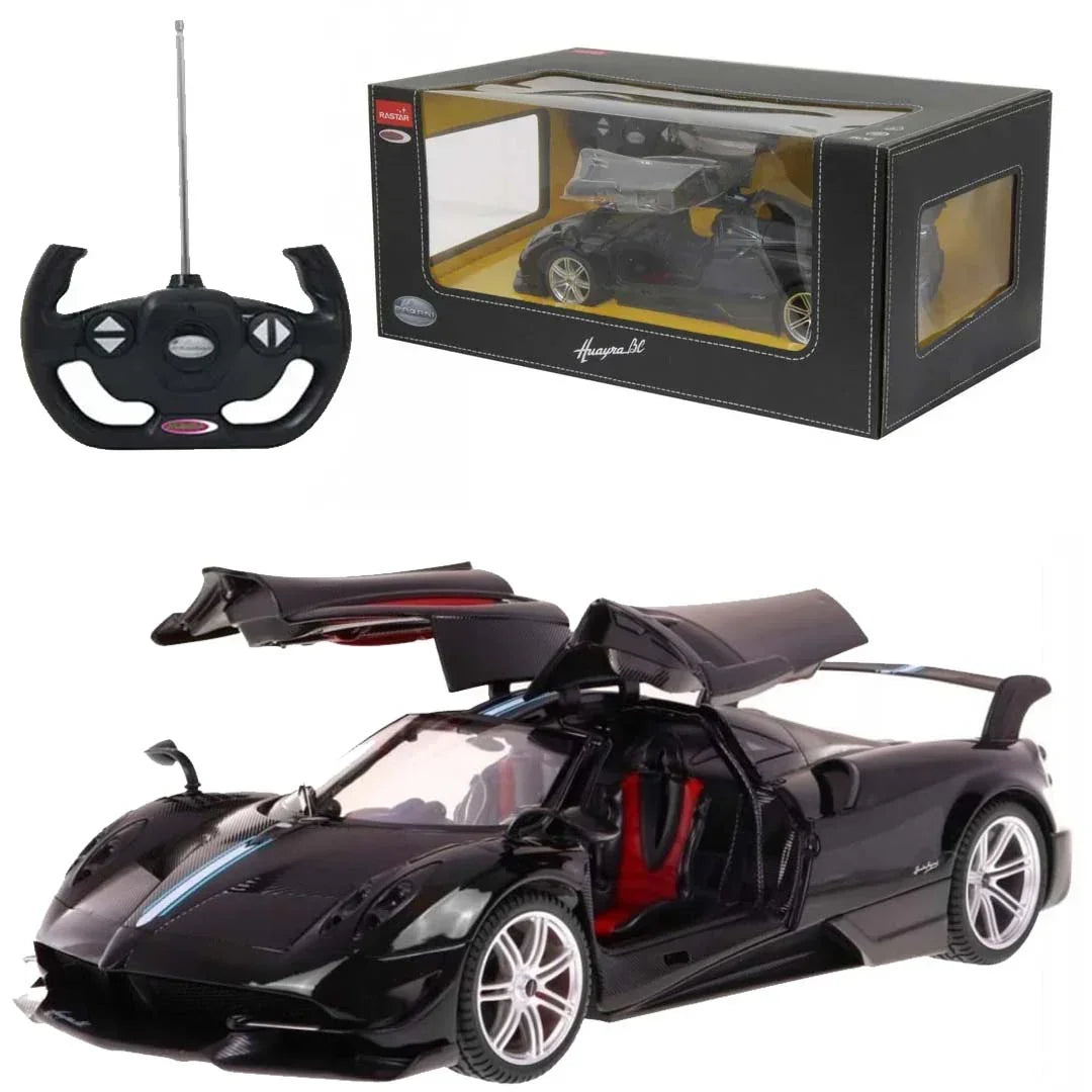 RASTAR 1:14 Scale Pagani Huayra BC Remote Control Car – Officially Licensed RC Supercar with Functional Gullwing Doors, LED Lights & 2.4GHz Precision Control (Black) - Jaiman Toys