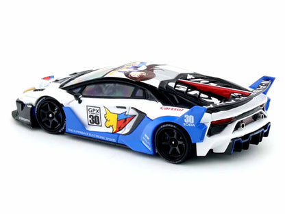 CoolCar Lamborghini Aventador GPX #30 1:64 Scale Die-Cast Model Car | White & Blue Racing Livery Collectible with Display Case