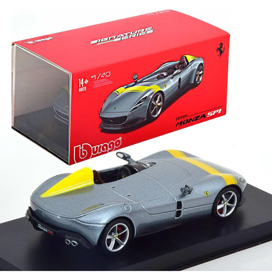Bburago - 1/43 Scale Model Compatible with Ferrari Monza SP-1 2024 Signature Series Sports Car Model (Silver) Age 14+ - Jaiman Toys