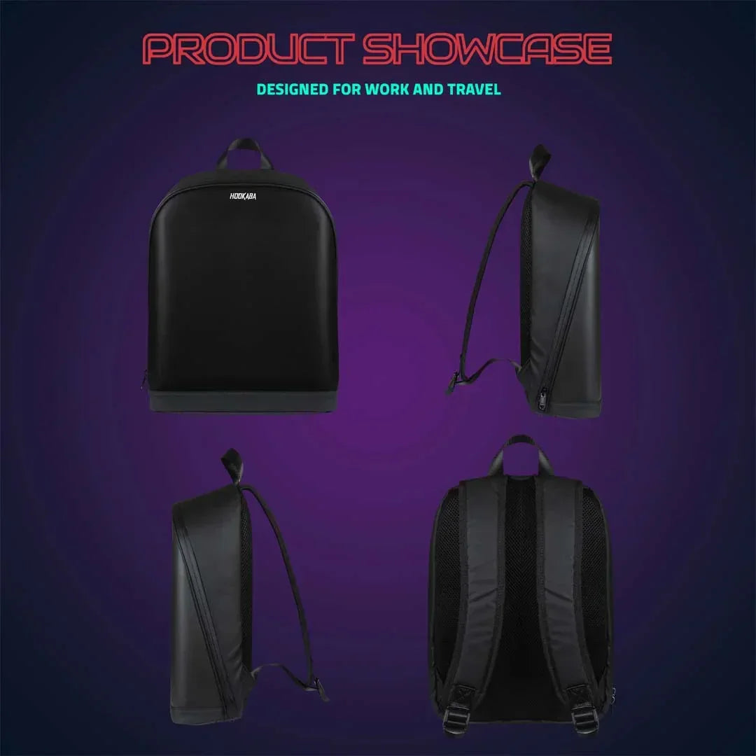 Hookaba Urban Buzz LED Backpack – Futuristic Hard Shell | Waterproof | 15.6” Laptop | Night-Ready Design - Black - Jaiman Toys