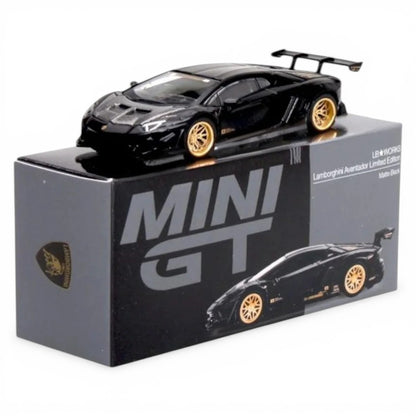 Mini GT 1:64 LB★WORKS Lamborghini Aventador Matte Black + Mazda RX-7 Re-Amemiya 20B NA 3-Rotor “7 Ama-San Go” – Limited Edition Diecast Model Set