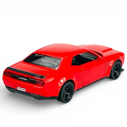 RMZ City 1:36 Dodge Challenger SRT Demon Die-Cast Car | Licensed Collectible with Opening Doors & Pull-Back Action | Metal Model Toy (Red / Yellow)