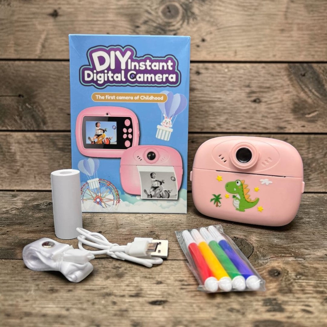 DIY Instant Print Camera for Kids – Thermal Ink-Free Printing Digital Camera with Paper Roll, Color Pens & USB Charging - 1 Pc