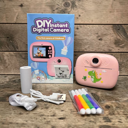 DIY Instant Print Camera for Kids – Thermal Ink-Free Printing Digital Camera with Paper Roll, Color Pens & USB Charging - 1 Pc